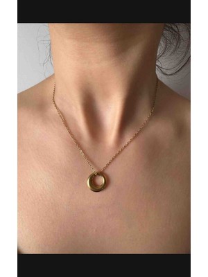 Triya Wear Studio-Çelik-Kararmaz-Kadın Gold-Delikli Kolye