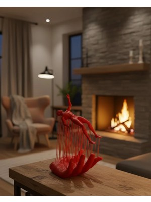 Flamex 3D El Insan Figürü Kırmızı Minimal Modern Ev ve Ofis Dekoru 12X18 cm