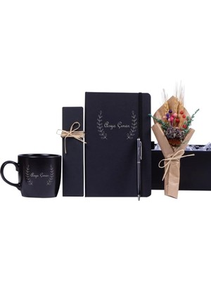 Braventa Collection Kitaplı Hediye Mat Siyah Kişiye Özel Ajanda Kupa Kalem Kutusu