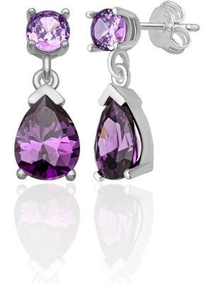 Azuris Silver 925 Ayar Gümüş 4 mm Amatist Rengi 6*8 Damla Amatist Taşlı Saplamalı Küpe