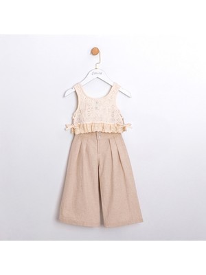 Cumino Kız Çocuk Bol Paça Keten Pantolon Bluz Takım