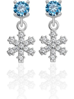 Azuris Silver 926 Ayar Gümüş 4 mm Aqua Rengi Kar Tanesi Zirkon Taşlı Saplamalı Küpe