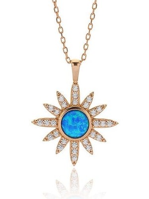 Braventa Collection Madam Matmazel Hediye Paketli Zirkon ve Mavi Opal Taşlı Kuzey Yıldızı Gümüş Kadın Kolye, 925 Ayar, R