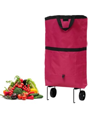 Braventa Collection Tekerlekli Cepli Tasarım Katlanabilir Portatif Pazar Market Arabası Malzeme Çantası- AL4966 (Bordo)