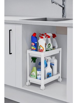 Braventa Collection Sas Haus Flex Elite Pro 2 Katlı Beyaz Tekerlekli Çok Amaçlı Banyo & Mutfak Düzenleyici Raf - Evye Al