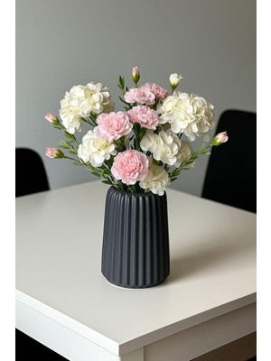 Braventa Collection Koyu Gri Beton Dekoratif Vazo – 17 cm Kabartmalı Çiçeklik | Modern ve Minimalist Ev Dekoru | Iskandi