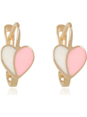 Berk Mücevherat 14 Ayar Altın Pembe ve Beyaz Mineli Kalp Figürlü Çocuk Küpe