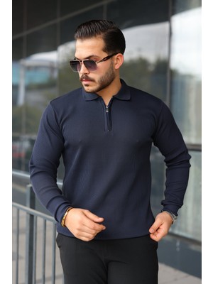 Bi Baksana Erkek Selanik Örme Yakalı Uzun Kollu Triko