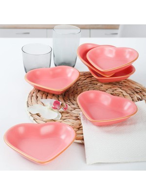 Braventa Collection Mat Pembe Altın Fileli Kalp Çerezlik/sosluk 14 cm 6 Adet