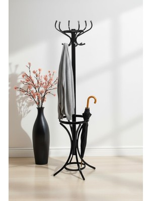 Braventa Collection Askılık Portmanto, Metal Ayaklı Ev ve Ofis Kullanımı, Siyah, Metal Gövde, 35-40 cm Genişlik x 165 cm