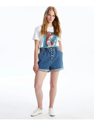 Lc Waikiki Yeni Sezon Kadın Beli Lastikli Düz Jean Şort