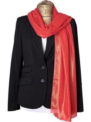 Edirne Lavanta Edirne Kırmızısı Şifon Şal 75*200CM Gümüş