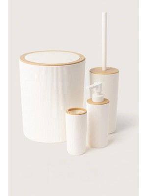 Braventa Collection Quardi Banyo Seti Modern Çizgili - 7 Litre Kova 4 Parça Banyo Çöp Kovası Seti (Beyaz)