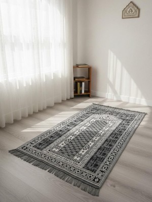 Braventa Collection My Evilla Seccade Hafif Katlanabilir Yıkanabilir Namazlık Şık Motifli Çeyizlik ve Hediyelik Gri-Siya