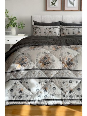 Braventa Collection Alla Turca Çift Kişilik 4 Yastık Kılıflı Çift Taraflı Desenli Uyku Seti-Kanaviçe Antrasit