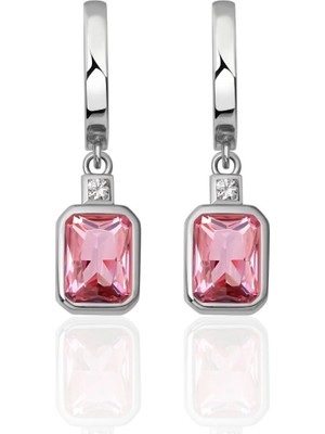 Azuris Silver 925 Ayar Gümüş Pırlanta Montur Oktagon Pembe Zirkon Taşlı  Küpe