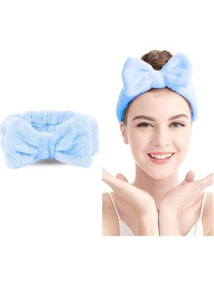 Braventa Collection Toyaş Fiyonk Peluş Bandana Makyaj Spa Saç Bandı Buz Mavi