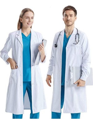 Braventa Collection Coatcool Laboratuvar Önlüğü, Pamuk, Kadın, Erkek, Önlük, Beyaz, Düğmeli Doktor Önlüğü, 3 Cepli, Uzun