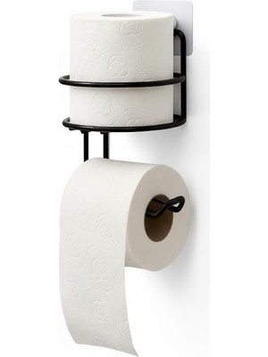 Braventa Collection Orret Home Yapışkanlı Tuvalet Kağıtlığı – Mat Siyah Metal Tuvalet Kağıt Tutacağı ve Yedek Standı, De