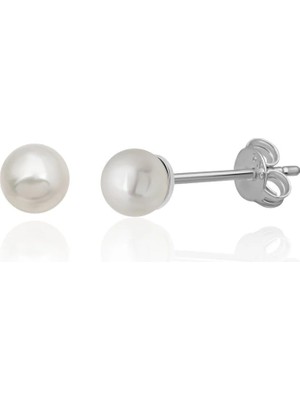 Azuris Silver 925 Ayar Gümüş Kabuk Inci 4 mm Beyaz Kusursuz Şekil Küpe