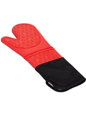 Braventa Collection Kırmızı Silikon Yanmaz Yapışmaz Isı Yalıtımlı Mutfak Fırın Eldiveni Tencere Sahan Tutacak 35 cm