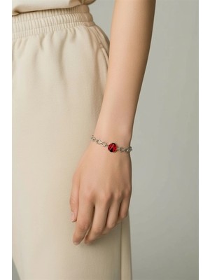 twingold Özel Tasarımlı Gümüş Kaplamalı Uğur Böcekli Zincir Bileklik