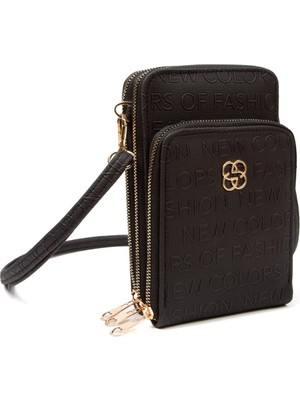 Braventa Collection Kadın Deri Telefon Bölmeli Çapraz Çanta, Çok Bölmeli Cüzdan, Ayarlanabilir Askılı, Siyah