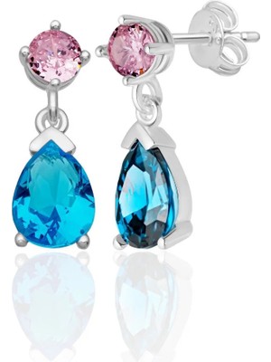 Azuris Silver 926 Ayar Gümüş 4 mm Amatist Rengi 6*8 Damla Aqua  Taşlı Saplamalı Küpe