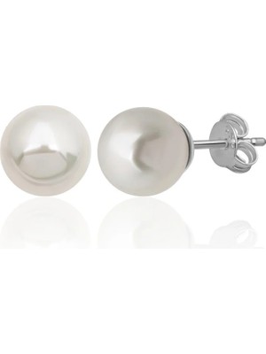 Azuris Silver 925 Ayar Gümüş Kabuk Inci 8 mm Beyaz Kusursuz Şekil Küpe