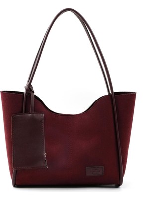 Braventa Collection Bordo Süet SHK108 Çıtçıtlı Suni Deri Cüzdanlı Makyaj Çantalı Kadın El ve Omuz Çantası Bordo Süet