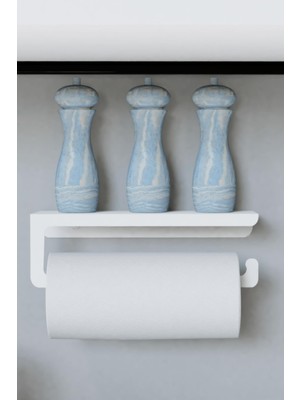 Braventa Collection Dekoratif Beyaz Metal Baharatlık Raflı Havluluk&havlu Tutucu&kağıt Havluluk MT45B