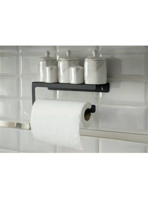 Braventa Collection Dekoratif Mat Siyah Metal Baharatlık Raflı Havluluk&havlu Tutucu&kağıt Havluluk MT45S