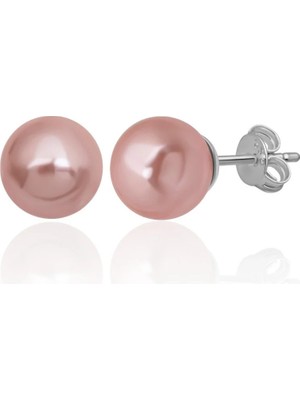 Azuris Silver 925 Ayar Gümüş Kabuk Inci 8 mm Pembe Kusursuz Şekil Küpe