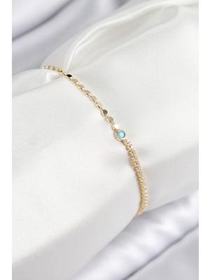 Ergün Collection Pirinç Zirkon Taşlı Boncuk Model Ezme Zincir Gold Renk Kadın Bileklik