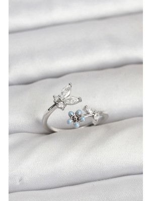 Ergün Collection Pirinç Gümüş Renk Kelebek Model Kadın Yüzük