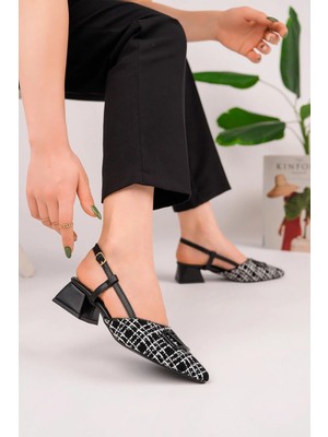 Homiro Kadın Toka Detaylı Slingback Kısa Topuklu Sivri Burun Ayakkabı - Siyah