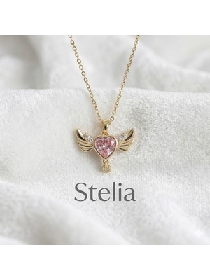 Stelia 316L Çelik Zincir Gold - Altın Renk Kanatlı Kalp Model Zirkon Taşlı Kadın Kolye