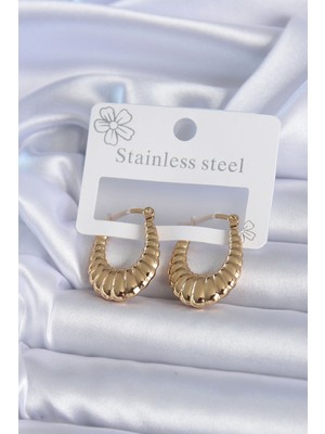 Ergün Collection 316L Çelik Gold Renk Işlemeli Halka Model Kadın Küpe