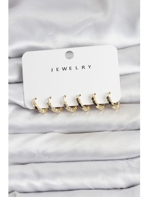 Ergün Collection Gold Renk Pirinç Minimal Petek Detaylı Kadın Küpe Seti