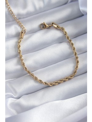 Ergün Collection 316L Çelik Gold Renk Burgu Zincir Model Kadın Bileklik