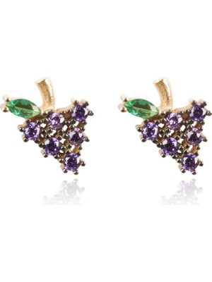 Berk Mücevherat 14 Ayar Altın Üzüm Figürlü Taşlı Çocuk Küpesi