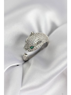 Ergün Collection Jaguar Model Gümüş Renk Zirkon Taşlı Kadın Yüzük