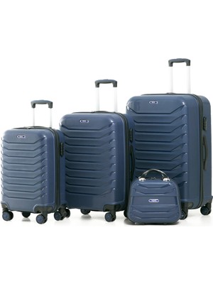 Braventa Collection Yefa Pp Polipropilen Kırılmaz Kabin & Orta & Büyük ve Makyaj Boy 4'lü Valiz Seti (Lacivert)