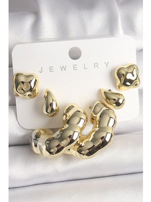 Ergün Collection Gold Renk Yonca Damla Halka Model Ccb Plastik Kadın Küpe Seti