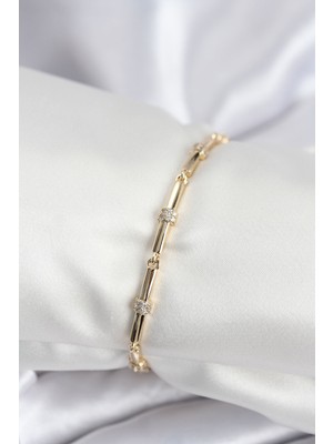 Ergün Collection Pirinç Vıp Seri Gold Renk Parçalı Model Zirkon Taşlı Kadın Bileklik