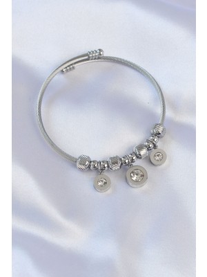 Ergün Collection 316L Çelik Gümüş Renk Zirkon Taşlı Model Charm Bileklik