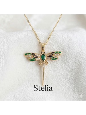 Stelia 316L Çelik Zincir Gold - Altın Renk Yusufçuk Model Zirkon Taşlı Kadın Kolye