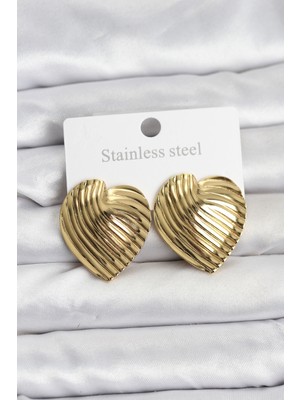Ergün Collection 316L Çelik Gold Renk Kalp Model Kadın Küpe