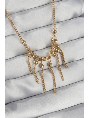 Ergün Collection 316L Çelik Zincir Gold Renk Topçuk Detay Sallantılı Zincir Kolye