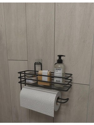 Braventa Collection Alper Banyo Yapışkanlı Raflı Kağıt Rulo Havluluk Peçetelik Havlu Kağıltlık Siyah Banyo Mutfak Düzenl